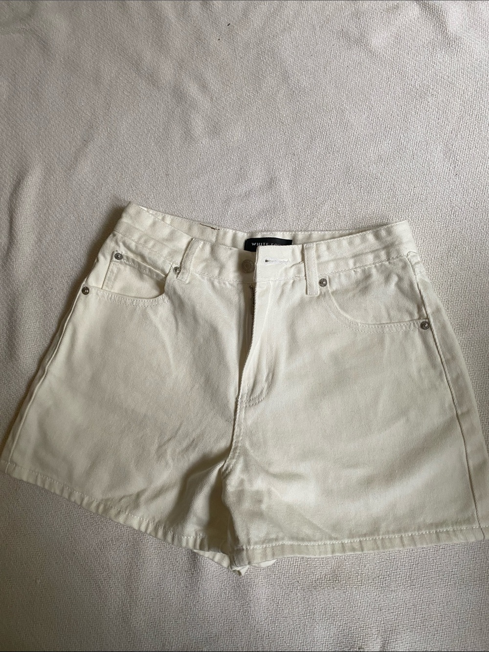 White Fox Boutique Cream High-Rise Denim Shorts
